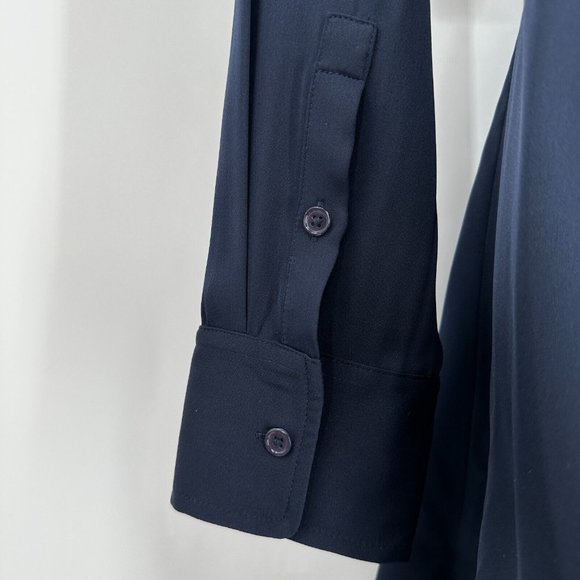 Quince Silk Shirt Dress Navy Blue sz S Women's Long Sleeve Belted NWT - Picture 6 of 8